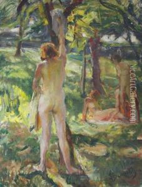 Im Obstgarten Oil Painting - Carl Hans Schrader-Velgen