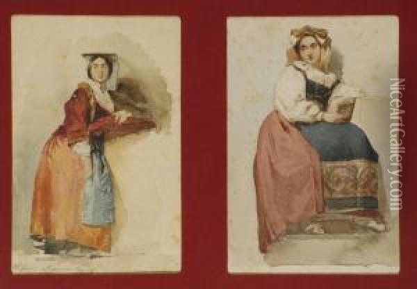 Coppia Di Figure Femminili Oil Painting - Eleuterio Pagliano