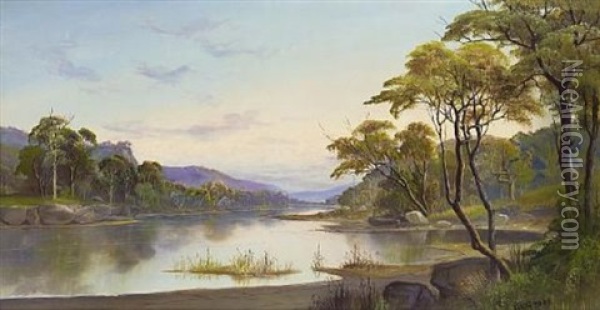 A River Landscape (the Hudson?) Oil Painting - Daniel Charles Grose