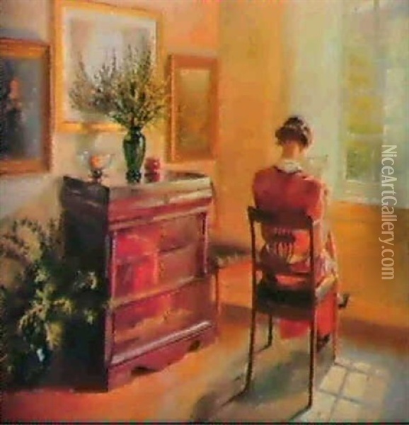 A Woman Reading By A Window Oil Painting - Robert Panitzsch