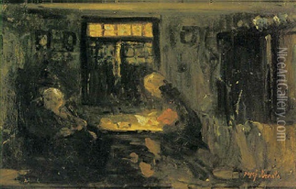 Women In An Interior Oil Painting - Jozef Israels