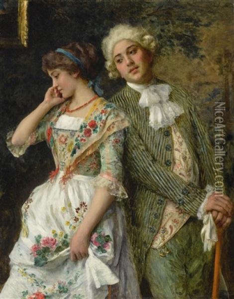 A Bashful Maiden Oil Painting - Federico Andreotti