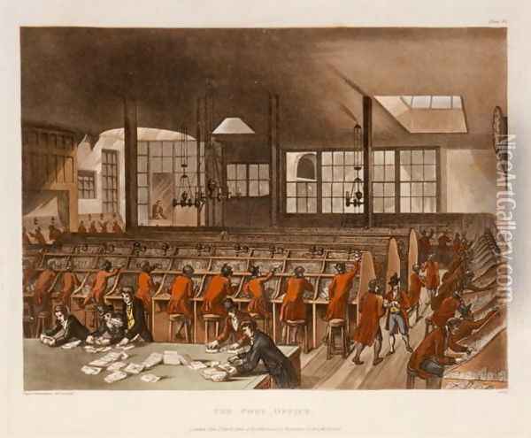 The Post Office, London plate 63, published 1st April 1800 at R.Ackermans Repostitory of Arts Oil Painting - T. Rowlandson & A.C. Pugin