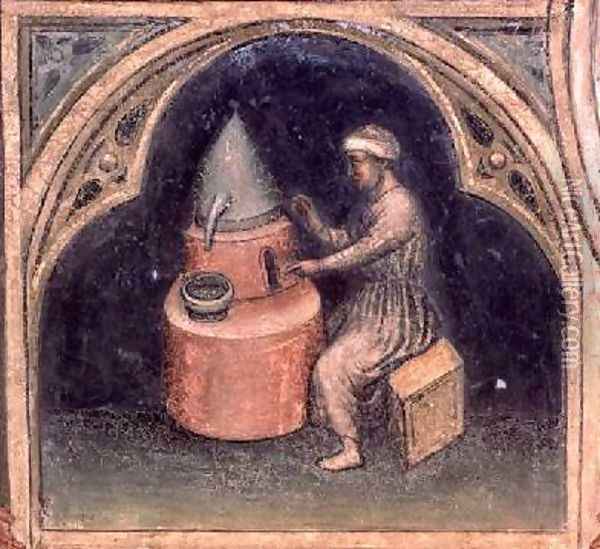 The Alchemist from The Working World cycle after Giotto 1450 Oil Painting - Nicolo & Stefano da Ferrara Miretto