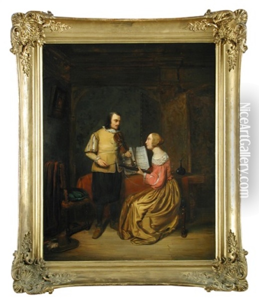 The Music Lesson Oil Painting - Jan Hendrik van de Laar