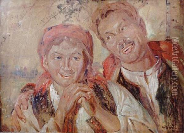 Para W Strojach Krakowskich Oil Painting - Wincenty Wodzinowski