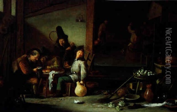 Zechende Bauern In Einem Wirtshaus Oil Painting - Joos van Craesbeeck