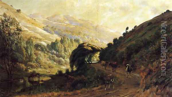 Landscape with Cows Oil Painting - Thaddeus Welch