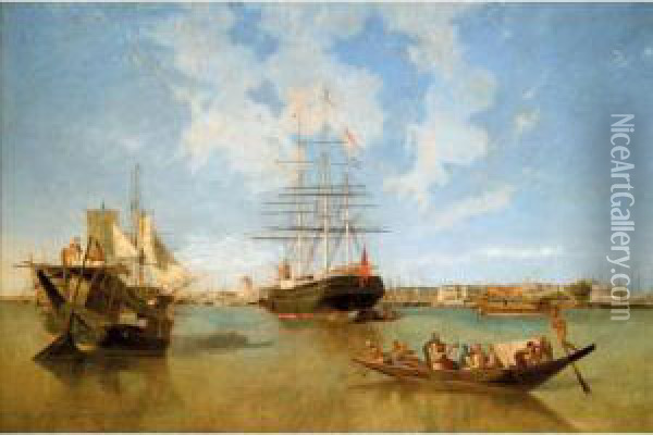 The Hooghly River, Calcutta Oil Painting - Julius Schaumburg