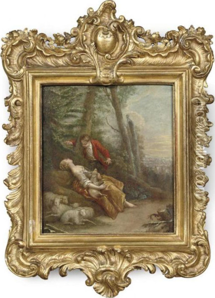 A Young Gentleman Courting A Sheperdess In A Wooded Landscape Oil Painting - Jean-Baptiste Huet I
