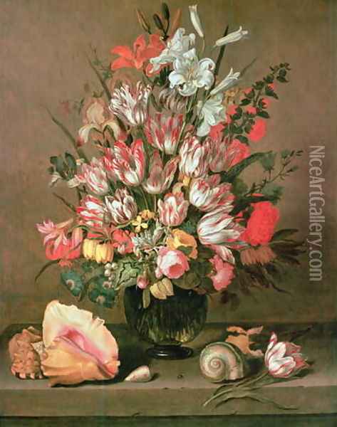 Tulips, Lilies, Irises and Roses Oil Painting - Anthony I Claesz.