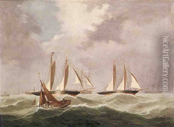 Racing Cutters Neck And Neck Oil Painting - Charles Gregory