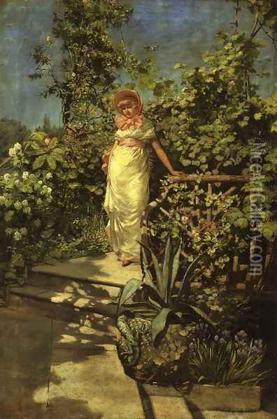 Young Woman in a Garden Oil Painting - Frederick Judd Waugh