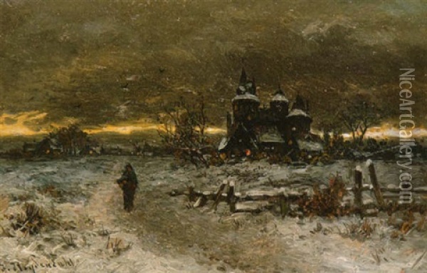 Einsame Wanderin In Der Winternacht Oil Painting - Friedrich Josef Nicolai Heydendahl