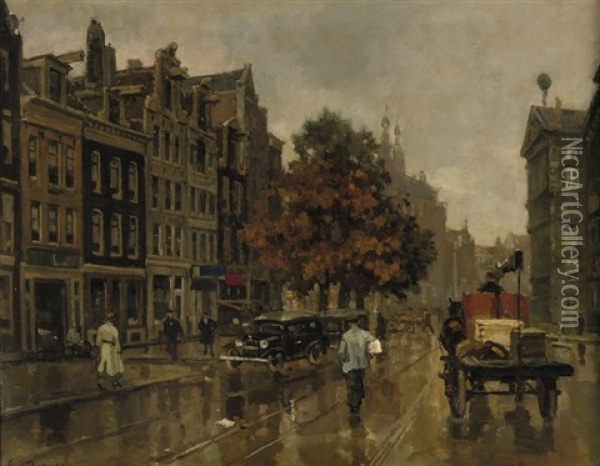 Nieuwezijds Voorburgwal, Amsterdam Oil Painting - Frans Langeveld