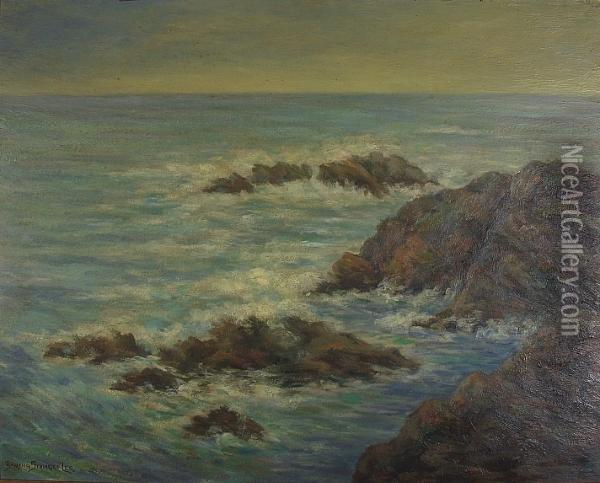 A Rocky Coastline Oil Painting - Bertha Stringer Lee