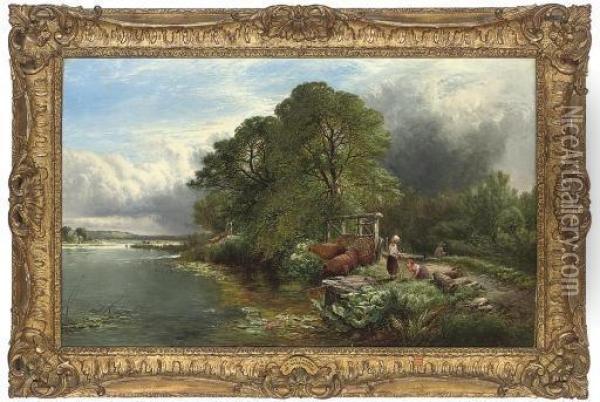 Eel Bucks On The Thames, After A Shower Oil Painting - Henry John Boddington