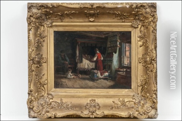 Talonpoikaistuvan Sisakuva - Stuginterior Oil Painting - Adolf von Becker