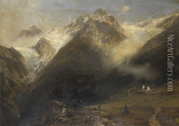 Berglandschaft Mit Kleinem Ort Und Zwei Gletschern Oil Painting - Otto von Kameke