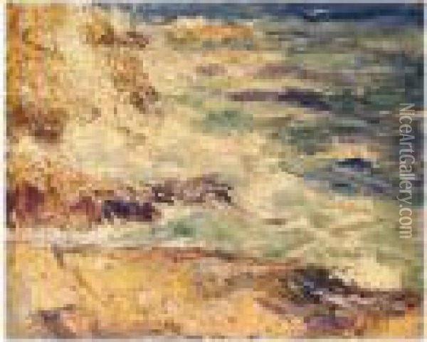 Waves Breaking Against The Shore This Lot Contains 1 Item(s). Oil Painting - George Elmer Browne