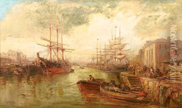 The Crowded Harbour At Douglas, Isle Of Man Oil Painting - William Edward Webb