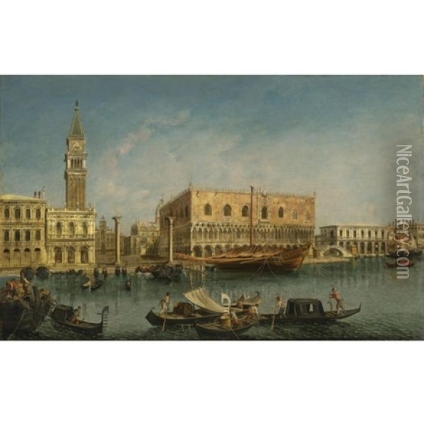 Venice, A View Of The Molo From The Bacino Di San Marco, With The Piazzetta And The Palazzo Ducale Oil Painting - Francesco Albotto