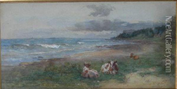 Cattle Resting At Wemyss Links Oil Painting - Otto Theodore Leyde