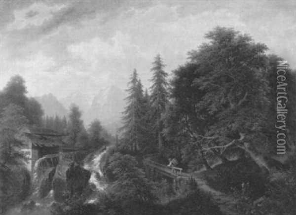 Wassermuhle Im Gebirgswald Oil Painting - Josef Burgaritzky