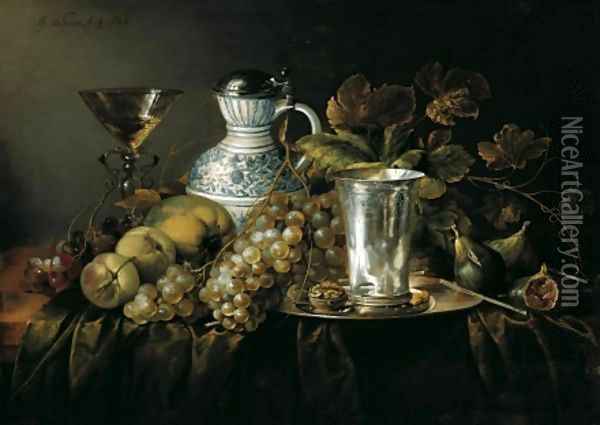 Fruit Still Life with a Silver Beaker 1648 Oil Painting - Jan Davidsz. De Heem