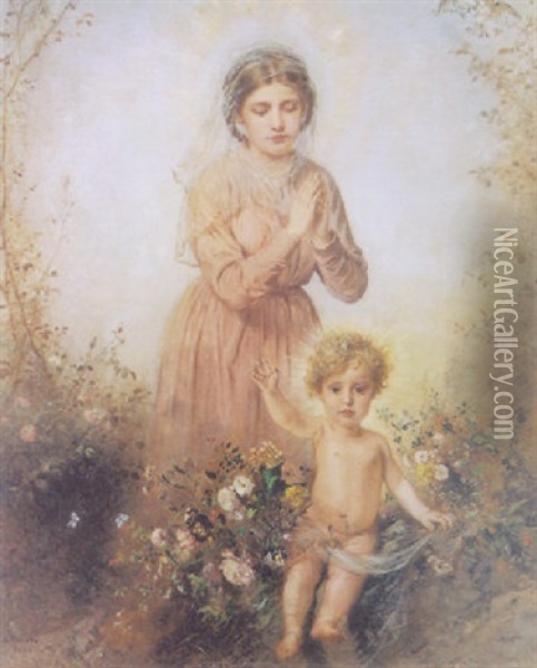 Madonna With Child Oil Painting - Anton Romako