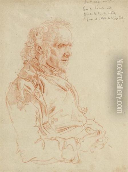 Study For A Male Portrait. 
Drawing In Red Chalk. Old Frenchinscription In Pencil(indistinct) On 
Upper Right. Verso: Oldattribution To A.w.toepffer And Old Inscription: 
Edmond Bardeheritage De Mere, On Back. Oil Painting - Wolfgang-Adam Toepffer