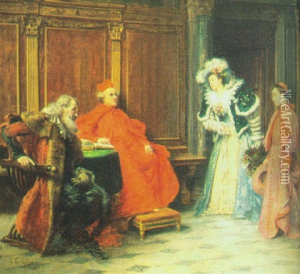 Audience With The Cardinal Oil Painting - Giuseppe Castiglione
