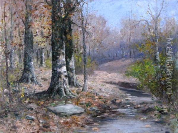 Wooded Landscape With Creek Oil Painting - John Elwood Bundy