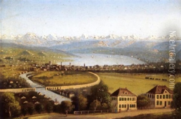 Blick Auf Zurich Oil Painting - Hubert Sattler