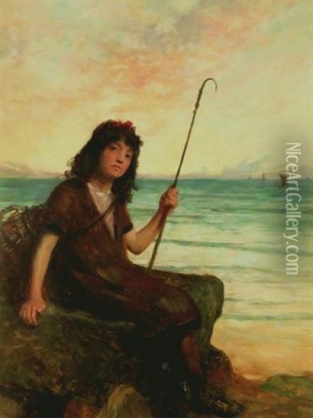 Shepherdess By The Sea Oil Painting - John Burr