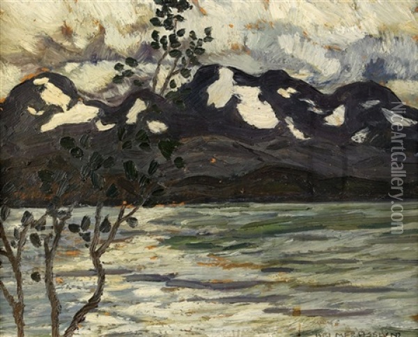 Vinter Vid Fjallsjon Oil Painting - Helmer Osslund