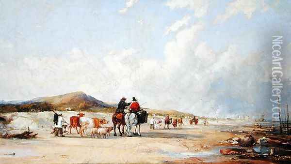 Crossing the Sands to Swansea Market Oil Painting - Edward Pritchard