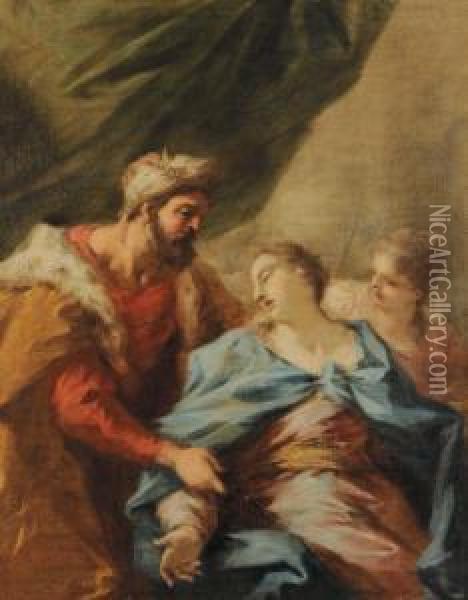 Ester E Assuero Oil Painting - Giovanni Antonio Pellegrini