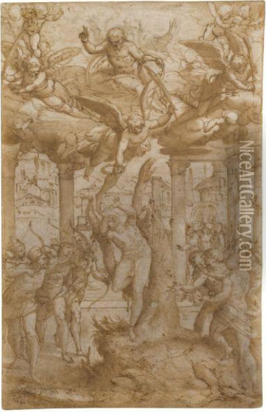 The Martyrdom Of St. Sebastian Oil Painting - Giovanni B. (Il Genvovese) Castello