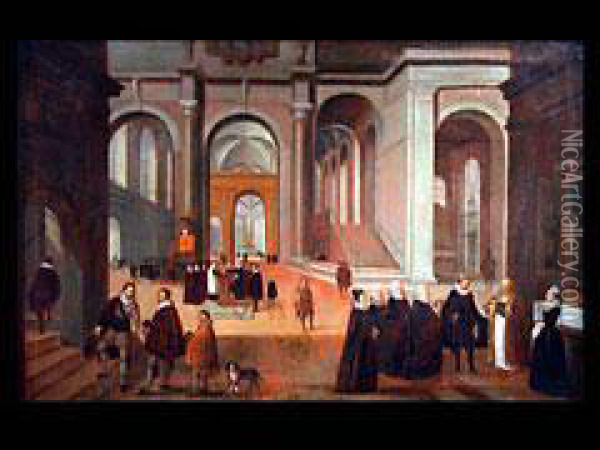 Kircheninterieur Mit Lebenslauf-symbolik Oil Painting - Johann Michael Schwabeda