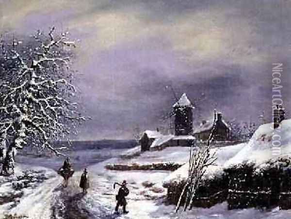 Winter Scene with Figures Oil Painting - Louis Claude Mallebranche