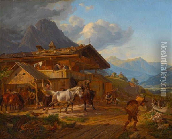 Hufschmiede In Gebirgslandschaft Oil Painting - Hermann Kauffmann the Elder
