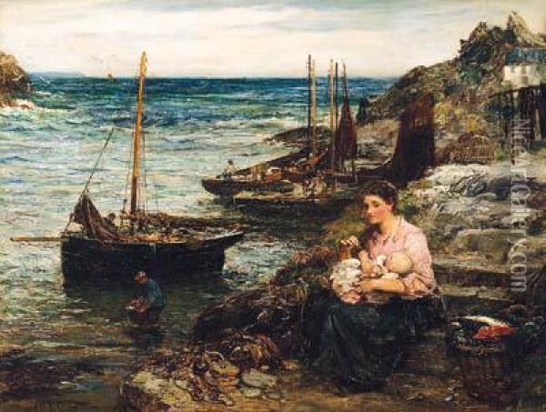 Awaiting The Fisherman's Return Oil Painting - John Robertson Reid