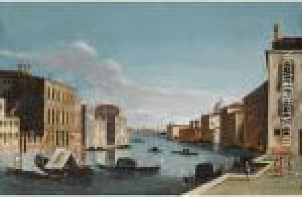 Venice, A View Of The Grand Canal, Looking East, From The Campo Di San Vio Oil Painting - Apollonio Domenichini