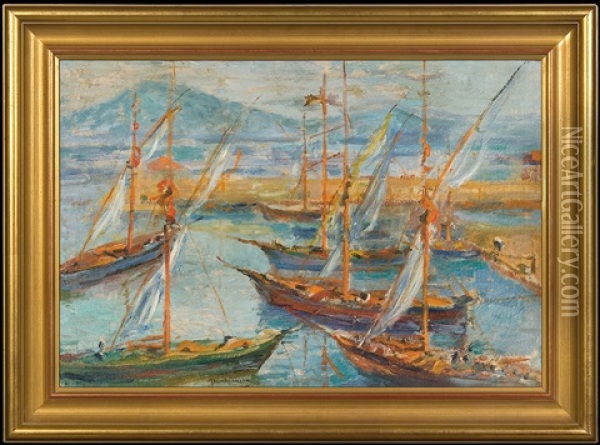 Boats In St. Tropez Oil Painting - Josef Pankiewicz