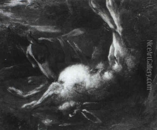 Natura Morta Con Lepre E Cane Oil Painting - Felice Boselli