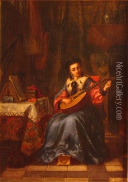 The Mandolin Player Oil Painting - Hendrik Jan Augustyn Leys