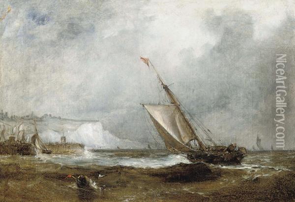 Making Dover Harbour Oil Painting - George Chambers