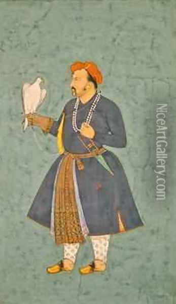 Portrait of Jahangir holding a Falcon 1600-10 Oil Painting - Manohar