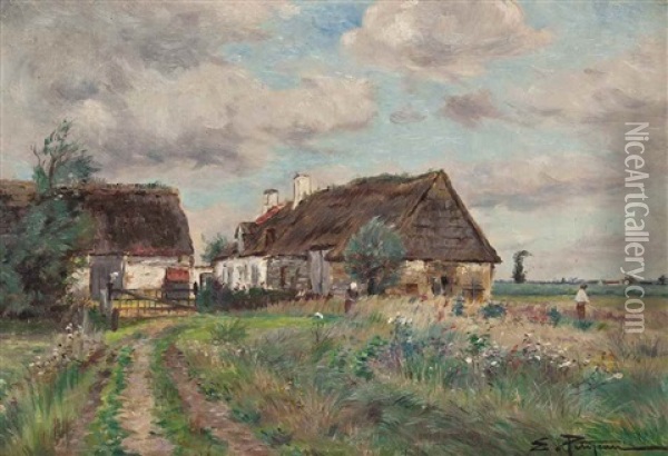 A Cottage On A Country Track Oil Painting - Edmond Marie Petitjean